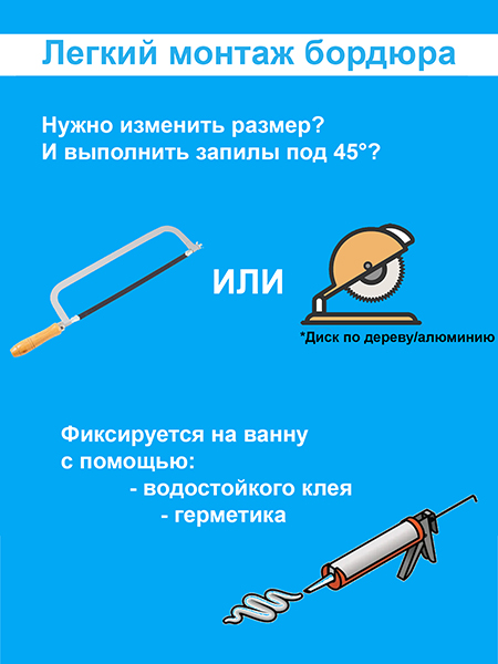 Бордюр R12-20мм Акриловый для Ванны 
